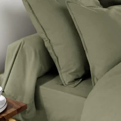 Drap housse flanelle de coton (90 x 190 cm) Théa Vert romarin