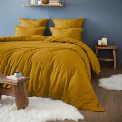 Drap housse flanelle de coton (180 x 200 cm) Nina Jaune ocre