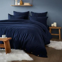 Drap housse flanelle de coton (140 x 190 cm) Théa Bleu nuit