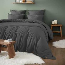 Drap housse flanelle de coton (180 x 200 cm) Nina Gris anthracite