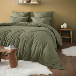 Drap housse flanelle de coton (140 x 190 cm) Nina Vert romarin