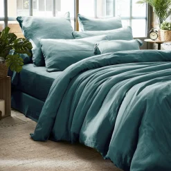 Drap housse gaze de coton (160 x 200 cm) Gaïa Bleu canard