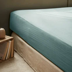 Drap housse gaze de coton (140 x 190 cm) Gaïa Bleu canard