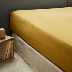 Drap housse gaze de coton (180 x 200 cm) Gaïa Jaune safran