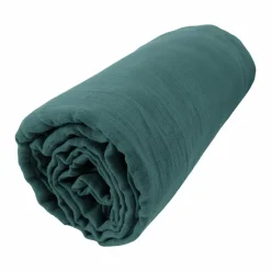 Drap housse gaze de coton (90 x 190 cm) Gaïa Bleu canard