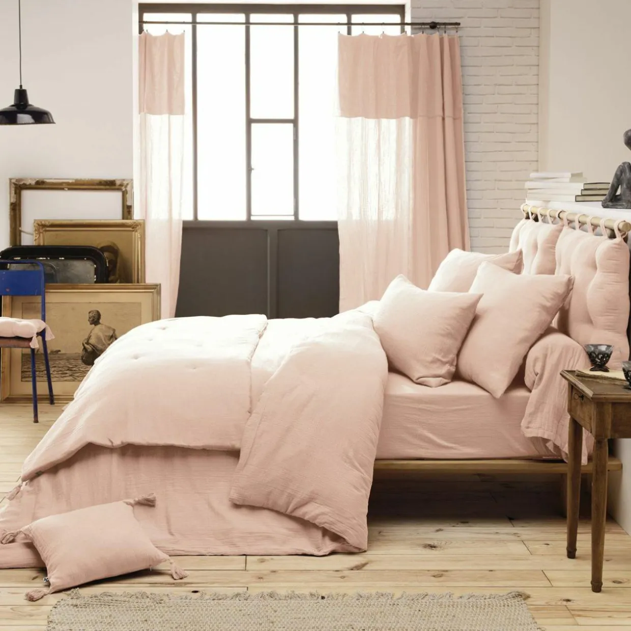 Drap housse gaze de coton (140 x 190 cm) Gaïa Rose poudré