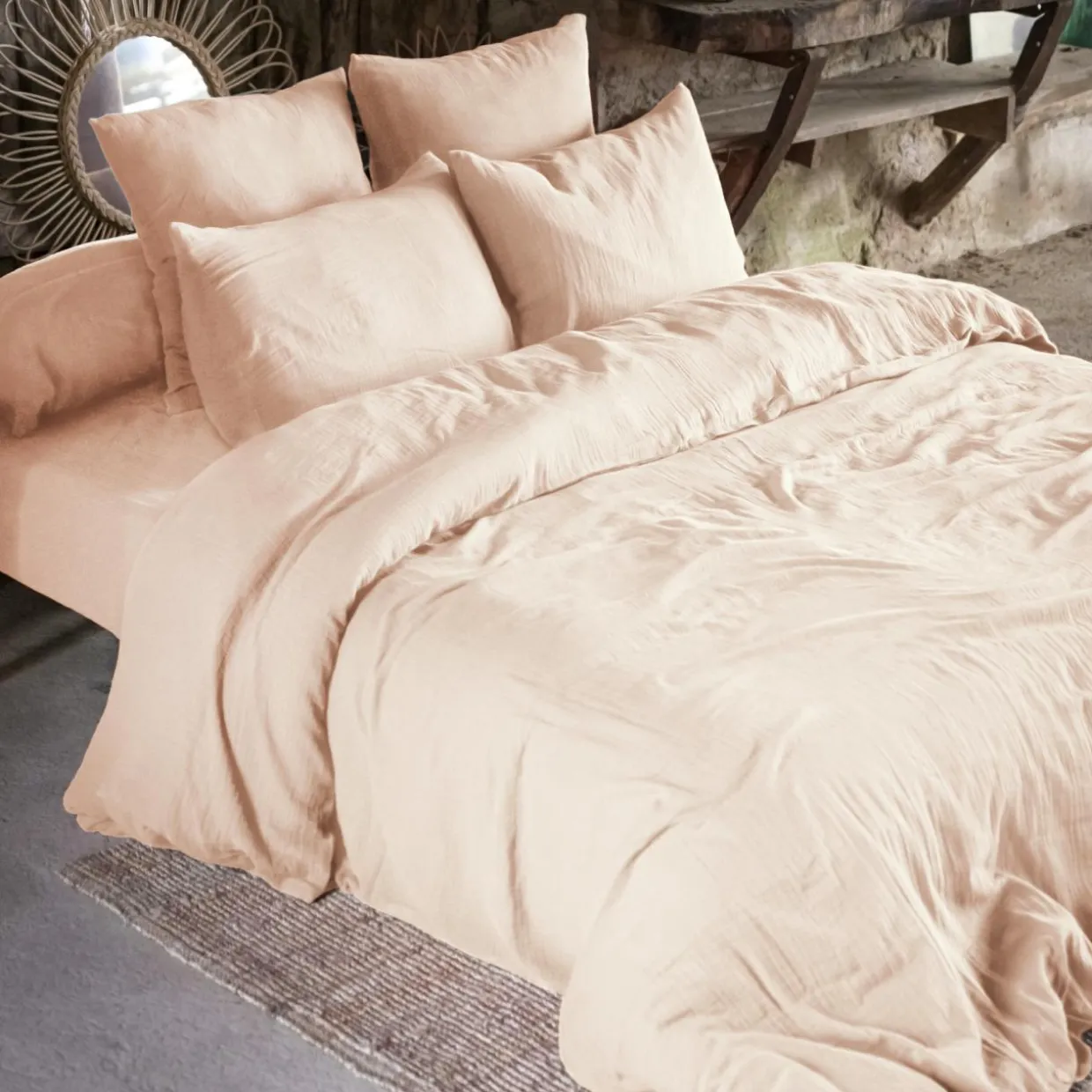 Drap housse gaze de coton (140 x 190 cm) Gaïa Rose poudré
