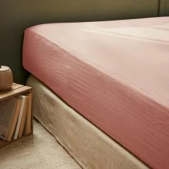 Drap housse gaze de coton (140 x 200 cm) Gaïa Rose pêche
