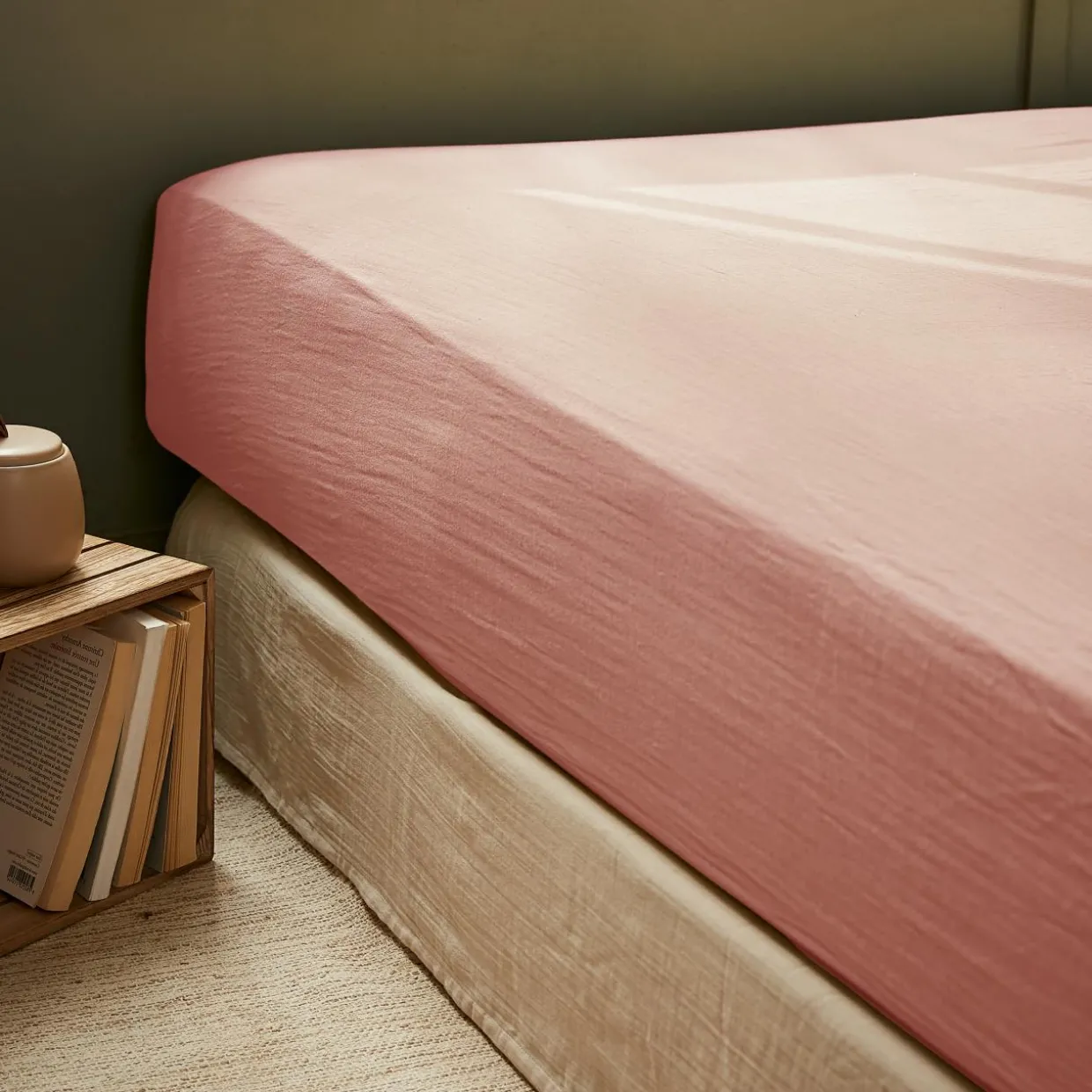 Drap housse gaze de coton (180 x 200 cm) Gaïa Rose pêche