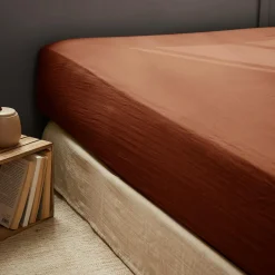 Drap housse gaze de coton (140 x 200 cm) Gaïa Terracotta