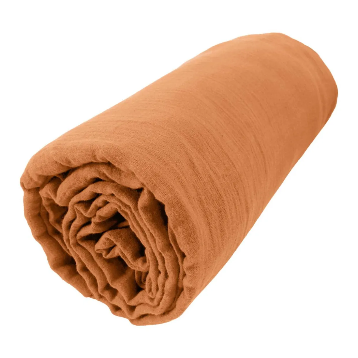 Drap housse gaze de coton (180 x 200 cm) Gaïa Abricot