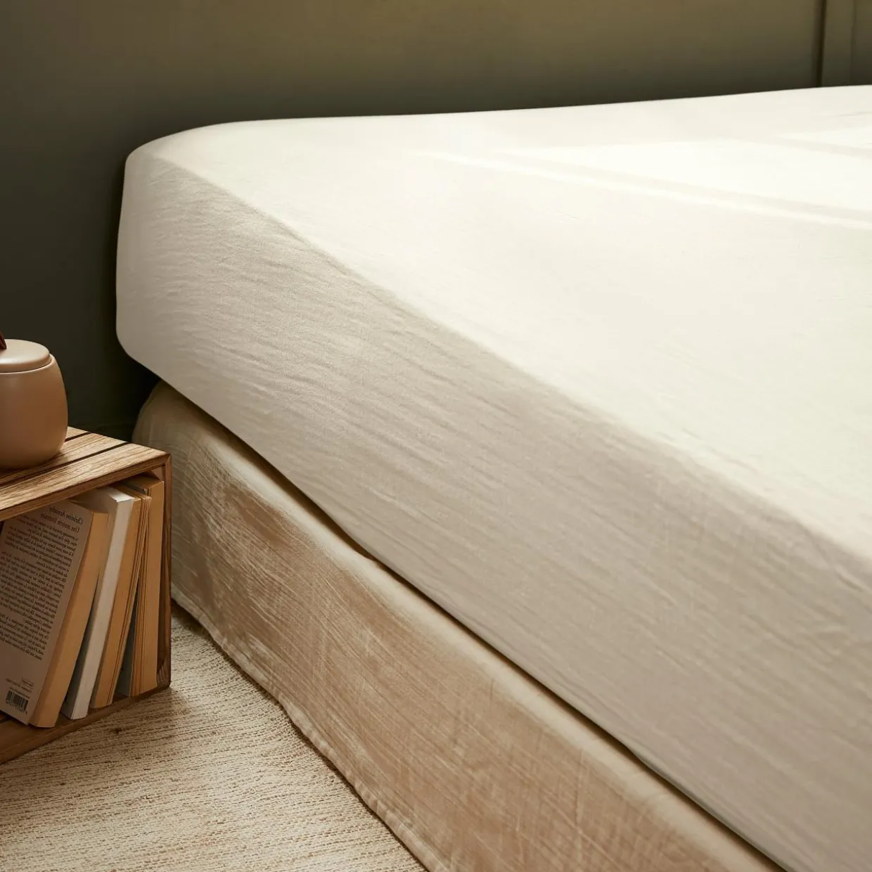 Drap housse gaze de coton (90 x 200 cm) Gaïa Beige pampa