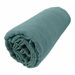 Drap housse gaze de coton (90 x 200 cm) Gaïa Bleu canard