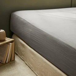 Drap housse gaze de coton (160 x 200 cm) Gaïa Gris granit