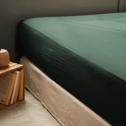 Drap housse gaze de coton (90 x 190 cm) Gaïa Vert Sapin