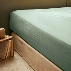 Drap housse gaze de coton (200 x 200 cm) Gaïa Vert eucalyptus