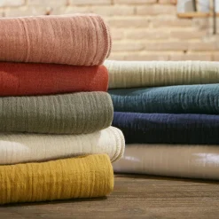 Drap housse gaze de coton (180 x 200 cm) Gaïa Bleu canard
