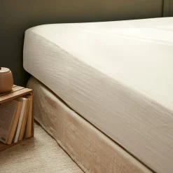 Drap housse gaze de coton (180 x 200 cm) Gaïa Beige pampa