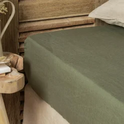 Drap housse lin lavé (160 x 200 cm) Louise Vert romarin