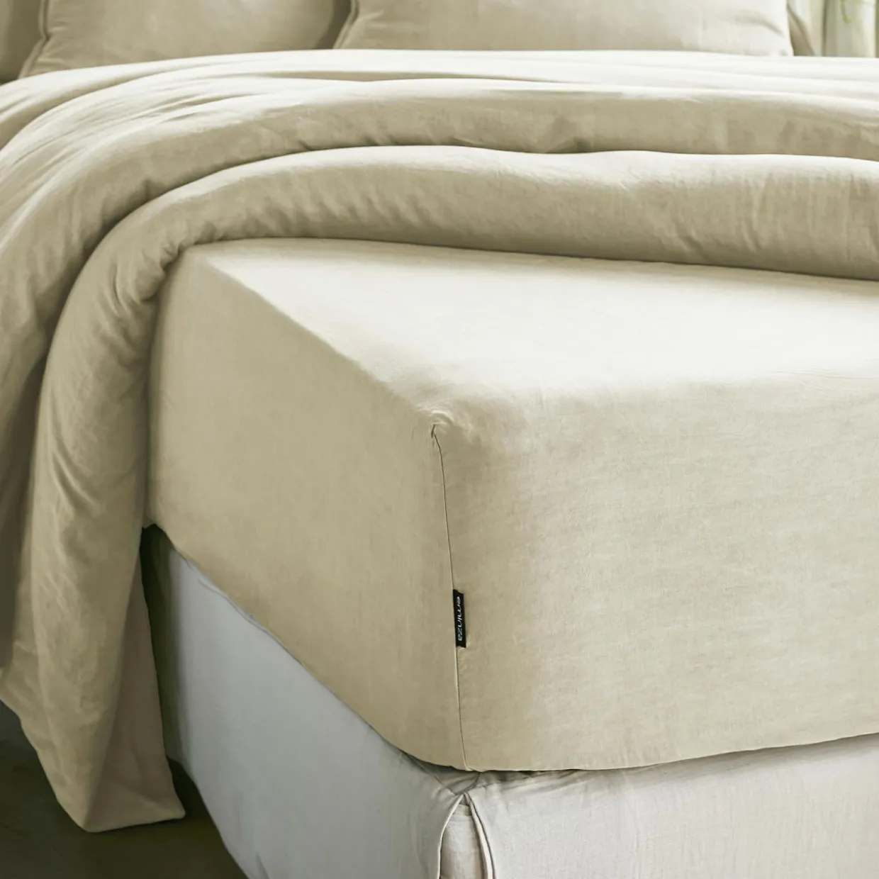 Drap housse lyocell Tencel™ lavé (200 x 200 cm) Olivia Beige pampa