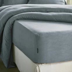 Drap housse lyocell Tencel™ lavé (180 x 200 cm) Olivia Bleu stone