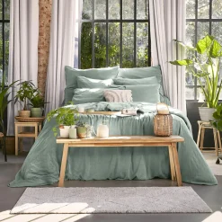 Drap housse lyocell Tencel™ lavé (90 x 190 cm) Olivia Vert eucalyptus