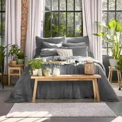 Drap housse lyocell Tencel™ lavé (160 x 200 cm) Olivia Gris granit