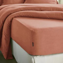 Drap housse lyocell Tencel™ lavé (160 x 200 cm) Olivia Terracotta