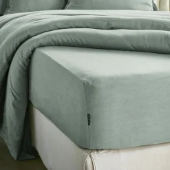 Drap housse lyocell Tencel™ lavé (140 x 190 cm) Olivia Vert eucalyptus