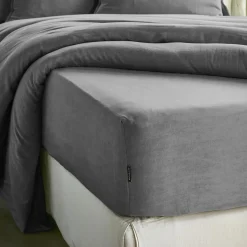 Drap housse lyocell Tencel™ lavé (200 x 200 cm) Olivia Gris granit
