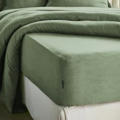 Drap housse lyocell Tencel™ lavé (90 x 200 cm) Olivia Vert romarin