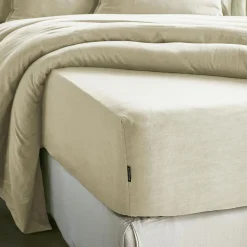 Drap housse lyocell Tencel™ lavé (90 x 190 cm) Olivia Beige pampa