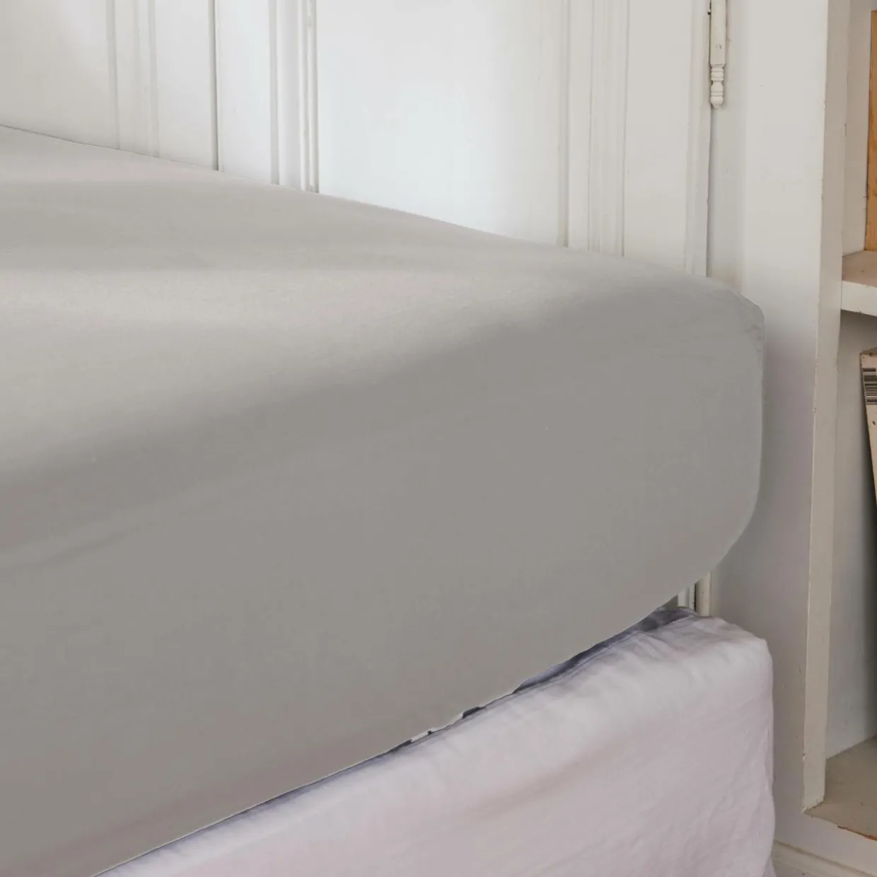 Drap housse percale de coton (180 x 200 cm) Cali Gris clair