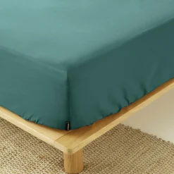 Drap housse percale de coton (200 x 200 cm) Cali Bleu canard