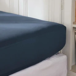 Drap housse percale de coton (180 x 200 cm) Cali Bleu marine
