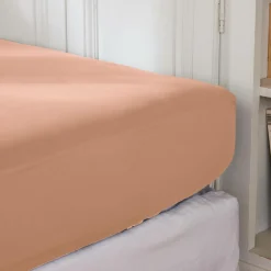 Drap housse percale de coton (90 x 200 cm) Cali Rose pêche