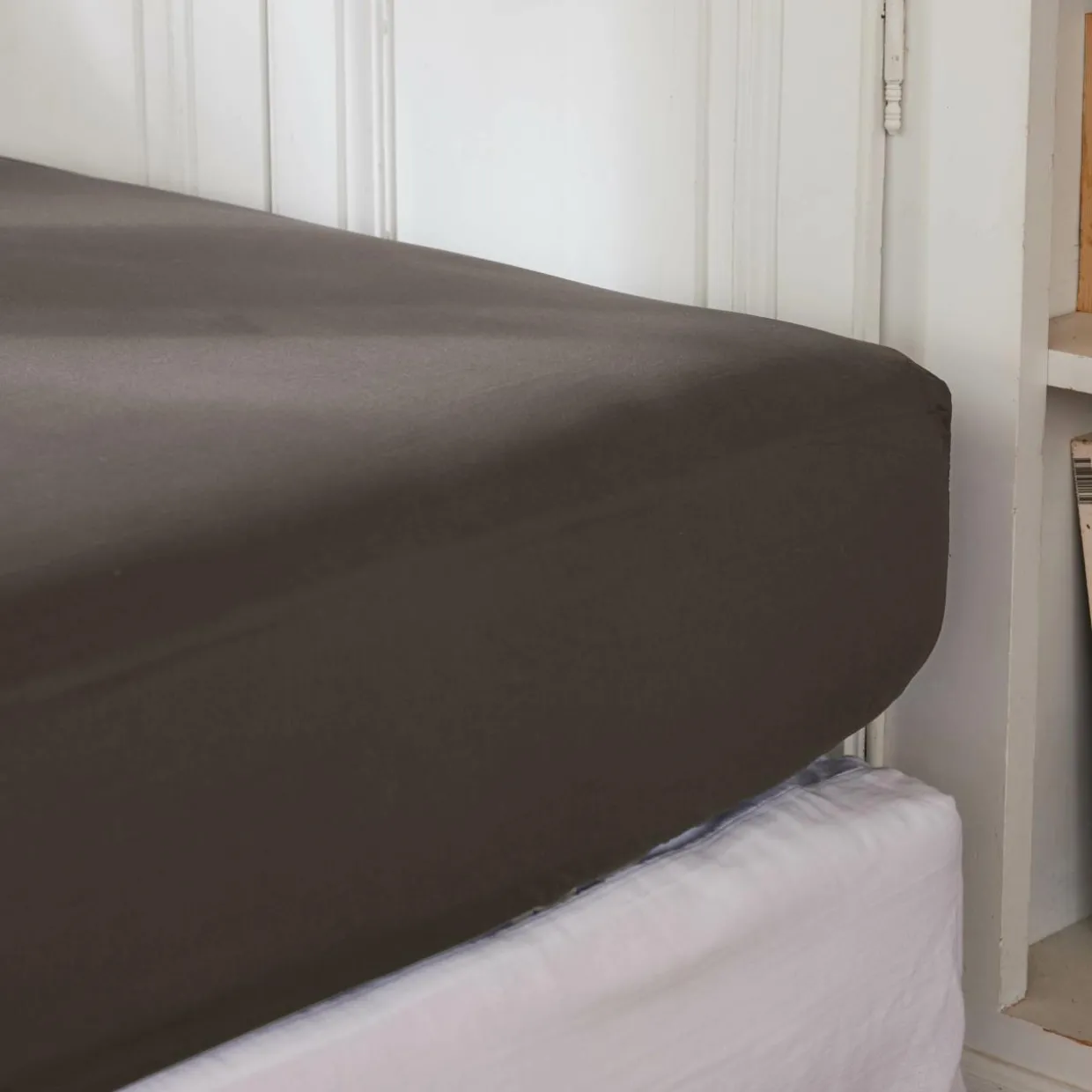 Drap housse percale de coton (90 x 190 cm) Cali Gris anthracite
