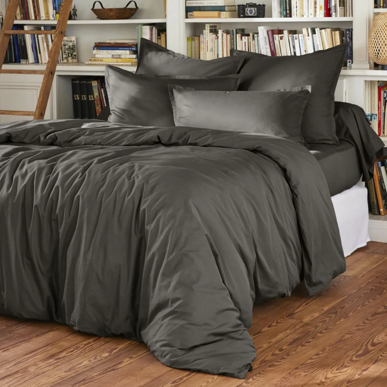 Drap housse percale de coton (90 x 190 cm) Cali Gris anthracite