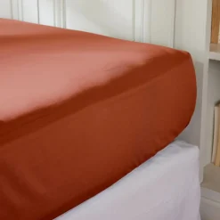Drap housse percale de coton (90 x 190 cm) Cali Terracotta