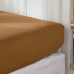 Drap housse percale de coton (140 x 200 cm) Cali Camel