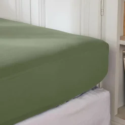 Drap housse percale de coton (90 x 190 cm) Cali Vert romarin