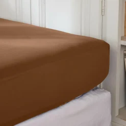 Drap housse percale de coton (90 x 190 cm) Cali Marron chocolat