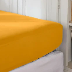 Drap housse percale de coton (180 x 200 cm) Cali Jaune moutarde