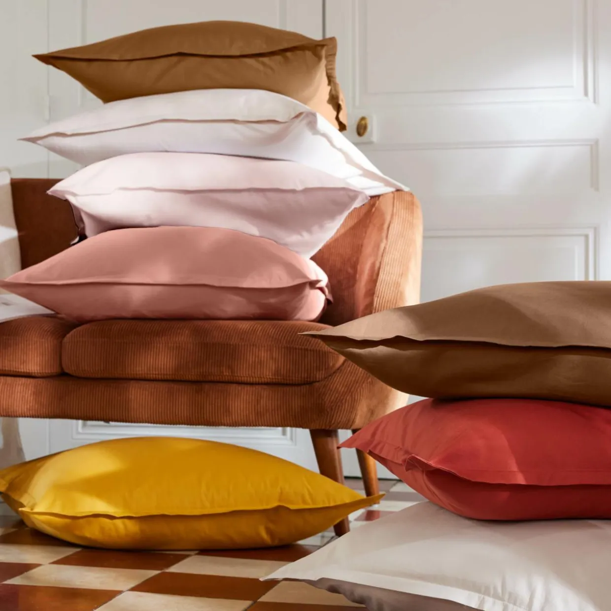 Drap housse percale de coton (200 x 200 cm) Cali Beige