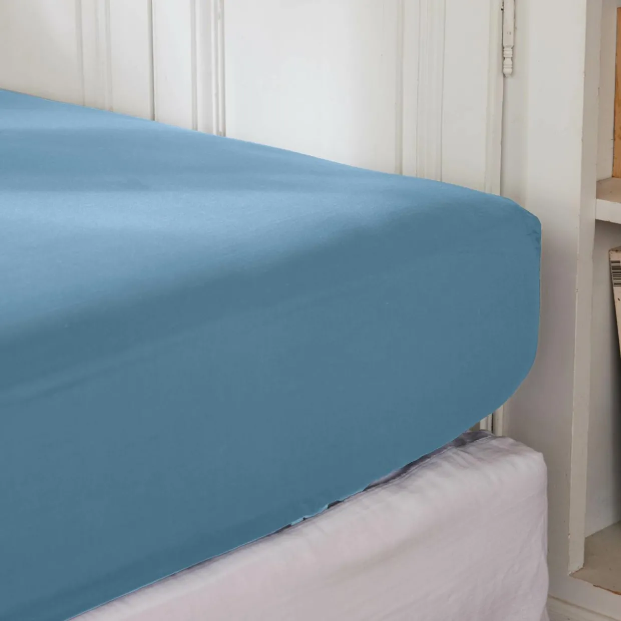 Drap housse percale de coton (200 x 200 cm) Cali Bleu ciel