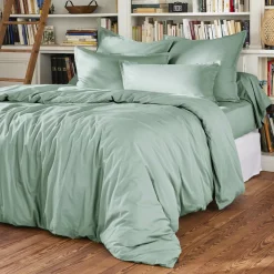 Drap housse percale de coton (90 x 190 cm) Cali Vert eucalyptus