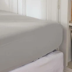 Drap housse percale de coton (200 x 200 cm) Cali Gris clair