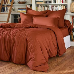 Drap housse percale de coton (140 x 190 cm) Cali Terracotta