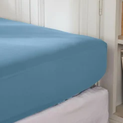 Drap housse percale de coton (160 x 200 cm) Cali Bleu ciel