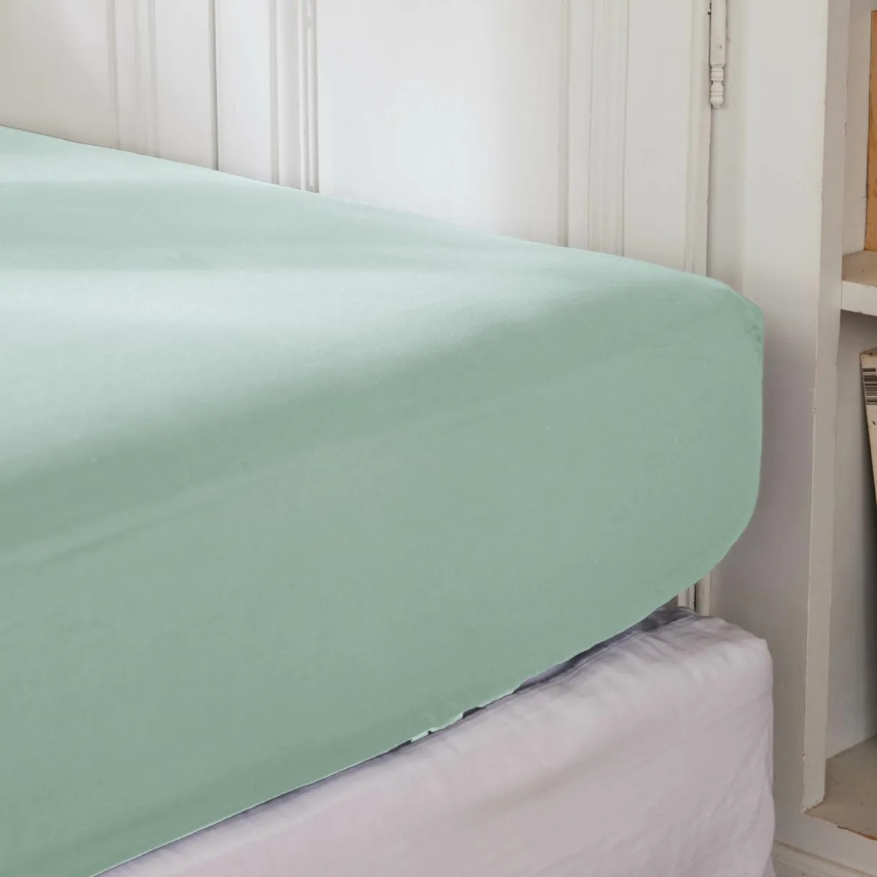 Drap housse percale de coton (90 x 200 cm) Cali Vert eucalyptus